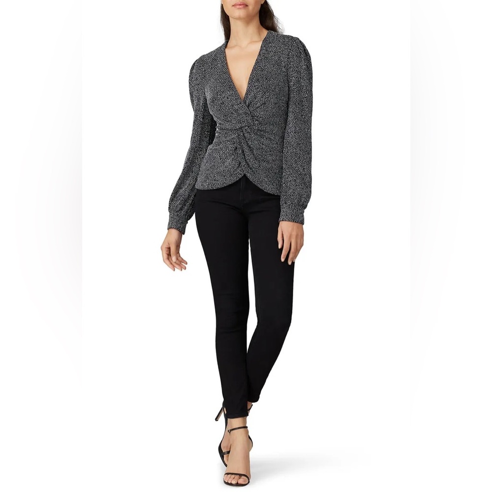 Jonathan Simkhai Long Sleeve Twistfront Glitter Top